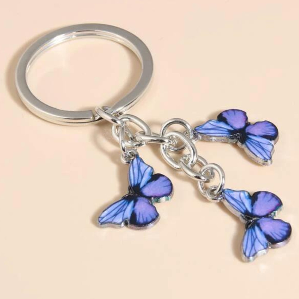 Keychain Purple Butterflies Silver Link Butterfly Charms Pendant Keyring